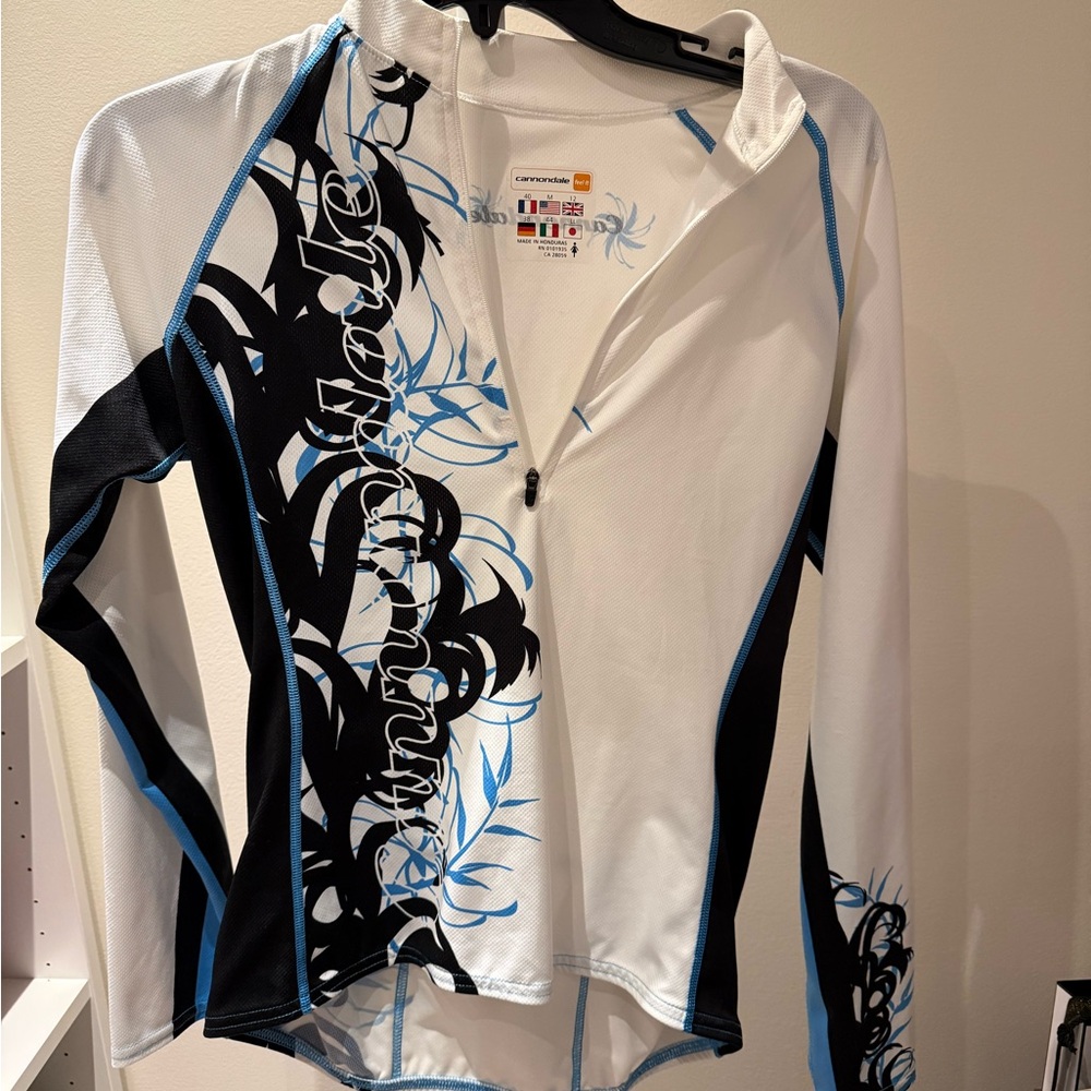 White and Black Graphic Long Sleeve Cycling Top